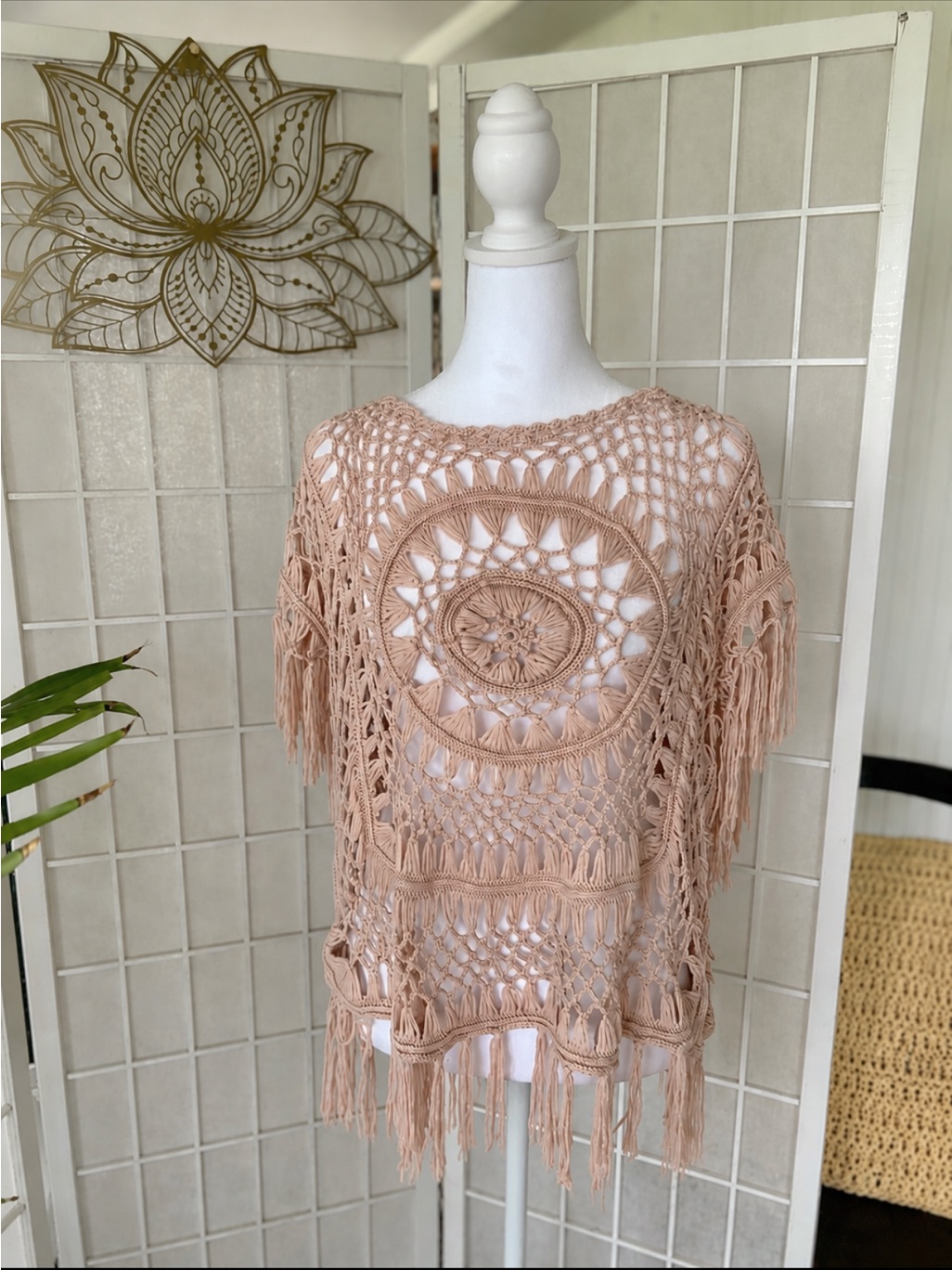 Questions Crochet Fringe Throwover Top | Size Large | Pre-Loved